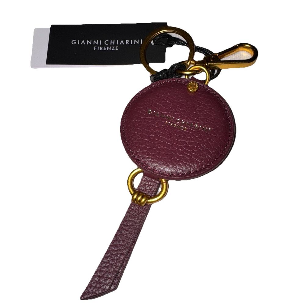 NEW Gianni Chiarini Firenze Wine Berry Leather Keychain Bag Charm Mirror